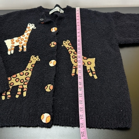 Vtg Belle Pointe Black Giraffe Cardigan L Soft Wool Blend Button Front - Picture 13 of 14